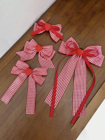 1 st röd rutig hårspänne med rosett, söt hårspänne i jordgubbsstil, håraccessoar för söt tjej i preppy-stil