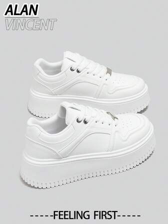  Alan Vincent [Tjock Sula-serien] 2025 Nya Damskor för Casual, Platåskor för Dam, Vita Skor, Bekväma Sneakers, 4,5 cm Höjdökning, Festskor, Lämpliga För Små Kvinnor, Andningsbara Sportskor, Moderiktiga Mångsidiga