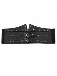 1件装女士黑色街头风裹腰弹力腰带连衣裙，适合万圣节派对、聚会或日常通勤穿着 - 黑色 - 查看 4