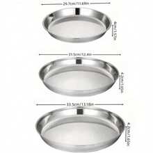 1-3个大号34厘米/13.3英寸不锈钢圆盘/托盘，适用于蒸米糕、蛋糕、烘焙、盛放食物 - 銀色 - 查看 9
