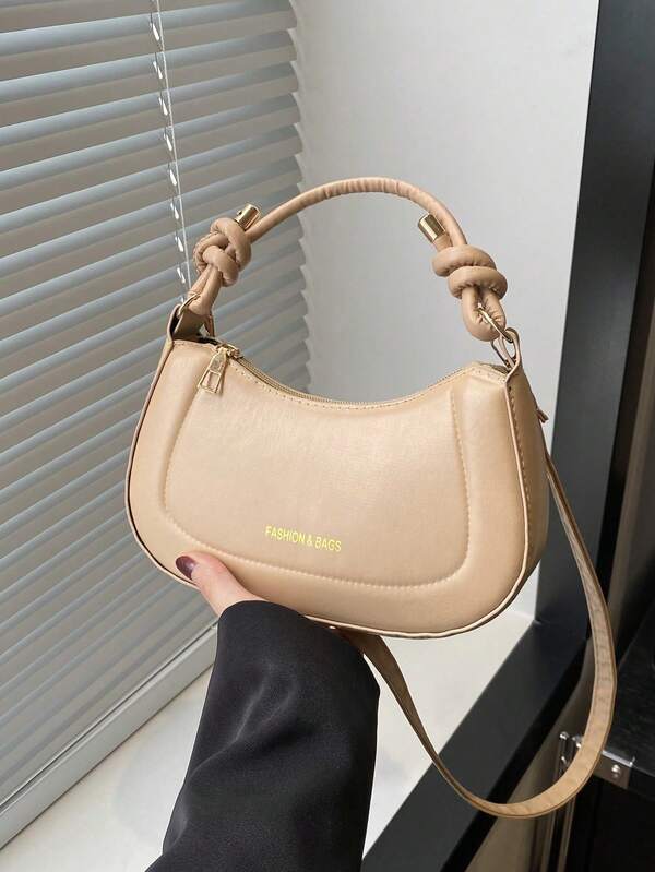 حقيبة يد كاجوال عصرية جديدة مع حزام جلد PU قابل للتعديل، مزينة بالنقش والورق المقوى، حقيبة تحت الذراع للنساء