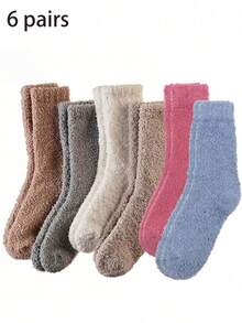 2/3/4/5 双装珊瑚绒女袜，柔软舒适，居家休闲袜，适合秋冬季节穿着，均码，适合 35-43 码。 - 彩色 - 查看 27