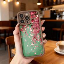 Funda para telefono con borde negro y diseño de flores de cerezo rosa sobre fondo verde para iPhone 13 Pro Max elegante y protectora ideal para uso diario en cafeterias y salas de estar Aplicable a los teléfonos de la serie Apple y Galaxy - Café integral - Ver 7