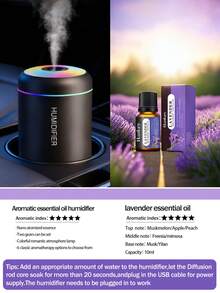 Humidificador USB y difusor de aromaterapia, con niebla fría de 180ml, funcionamiento silencioso, luz nocturna, diseño portátil, adecuado para dormitorio, escritorio, oficina y hogar - Ambientador de aire, humidificador de dormitorio, humidificador de escritorio, decoración de habitación, tecnología acústica de pulverización (purificador de aire, difusor, humidificador para dormitorio)