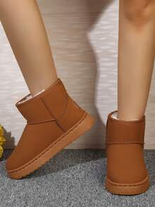 冬季新款加厚绒毛雪地靴，厚底多功能女靴，防滑鞋底，微防水短筒靴，学生靴 - 棕色 - 查看 5