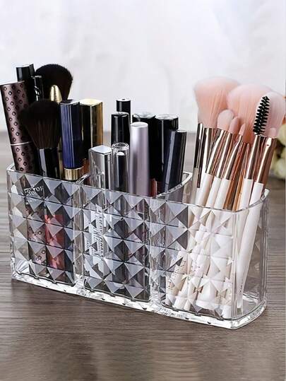 1pc Plastic Makeup Organizer Box | Freestanding Cosmetic Storage Case | Lightweight Desk Organizer With Multiple Compartments | No Electricity Required | Home And Living Room Organization Accessories