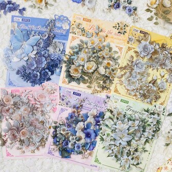 20pcs Vintage Floral Stickers PET Flower Corner Stickers For DIY Scrapbooking Albums, Junk Journal Decoration, Single Use Holiday Decorations Christmas Halloween Valentine's Day
