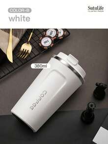 1pc380ml Travel Coffee Mug Insulated Coffee Cup, Stainless Steel Tumbler Cup, Reusable Tea Cup, Portable Water Bottle, Leakproof Lid, Keeps Drinks Hot Portable Insulated Coffee Cup, Stainless Steel Insulated Coffee Cup, Leak-Proof Insulated Coffee Cup, Large Capacity Insulated Coffee Cup, Simple Design Insulated Coffee Cup
