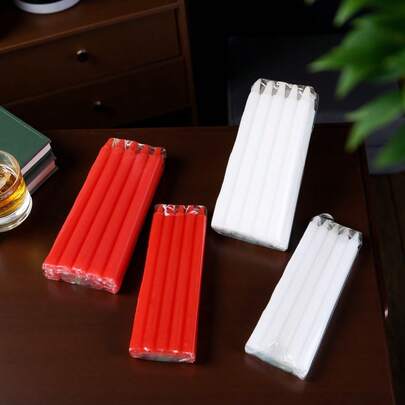 10 Red And White Cylindrical Candles, 0.47 Inches * 6.3 Inches, 0.59 Inches * 6.7 Inches, Household Lighting, Smokeless Emergency Candles, Restaurant Decorative Gifts, Suitable For Birthday Parties And Graduation Ceremonies