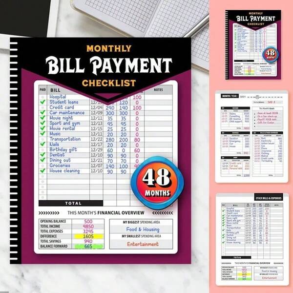 A New Journey Of 48 Months Of Financial Planning! This Bill Payment And Budget Tracking Program Includes A Monthly Financial Organizer Notebook To Help You Clearly Record Your Household Expenditure List. From Income To Expenses, It Provides A Comprehensive Overview, Carefully Made With High-Quality Paper Materials,