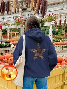 A Casual Printed Hoodie For Girls And Children, Hooded Sweatshirt For Autumn And Winter Students, Young Children's Clothing, Long Sleeves With Added Velvet And Thick Top, Leopard Print Pentagram Hooded Sweatshirt, Ready For Dreamers Chasing Starlight!Hoodies Tween Girl Clothes Kids Clothes Girls Leopard Pattern Pentagram