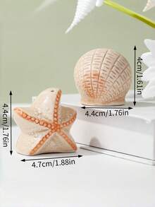 2pcs/Set Ceramic Starfish & Shell Salt And Pepper Shaker Set, Textured Glaze Finish, Gift Box Packaging - Apricot - View 5