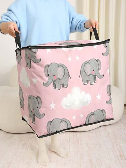 1 件/2 件动物印花大容量带盖储物袋，衣柜整理袋，可折叠衣服/毯子储物盒，坚固的拉链亚麻衣柜容器，用于存放衣服、毯子和杂物