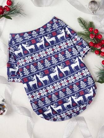 1pc Christmas Pattern Pet T-Shirt, Thin Autumn/Winter Clothes For Dogs And Cats