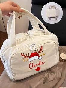 (Exklusives Weihnachtsmuster) 1 Stück großvolumige Kosmetiktasche mit Doppelreißverschluss in Einfarbig, Damen Reise Kulturtasche, Multi-Fach Multi-Slot Multifunktions Make-up Tasche, modisch und einfaches Fach-Aufbewahrungsetui