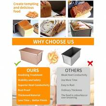 Pullman Loaf Pan With Lid NonStick Bread Pans Bakeware 1lb Dough Carbon Steel Baking Bread Toast Mold NonStick Carbon Steel Corrugated Bread Toast Mold With Cover Big Capacity Baking Tool BK