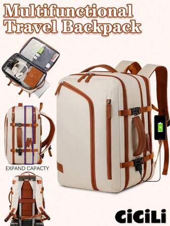 Khaki Oxford Cloth Casual Multi-Functional Backpack For Men And Women, No Printing, No Washing, Double Shoulder Straps, Large Capacity, Travel And Outdoor Use Bag For School School Accessories School Stuff