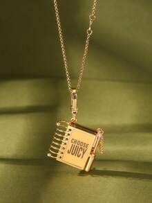 1Pc Fashion Creative Letter Printed Three-Dimensional Openable Loose Leaf Notebook Pendant Necklace For Women Sweet Cool Party Jewelry, High-End Accessories, Bag, Keychain Pendant, Girlfriend Gift - 筆記本吊墜項鍊 - 查看 1
