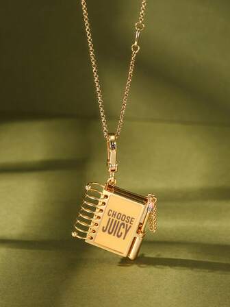 1 件时尚创意字母印花立体可打开活页笔记本吊坠项链女士甜美酷炫派对珠宝、高端配饰、包包、钥匙扣吊坠、女朋友礼物