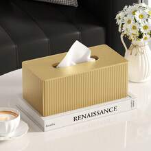 Gold Striped PU Leather Tissue Box Cover, Available In Rectangular And Square Styles, Suitable For Car, Living Room, Bedroom And Bathroom - Gold - View 6