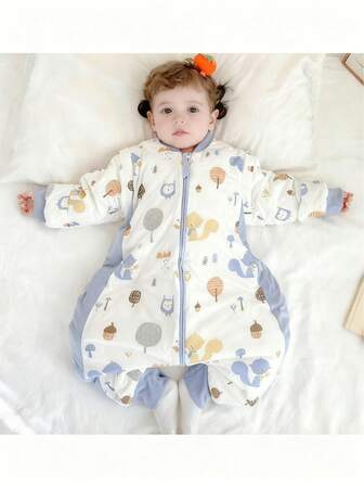 2.5 Tog Children Split-Leg Sleeping Bag For Autumn Winter Infant Unisex Boy Girl Keep Warm Quilted Detachable Sleeve Sleepsack