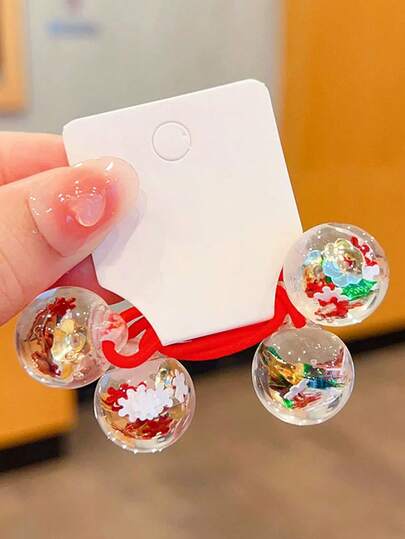 2pcs Children's Fashionable & Versatile Accessories, Cute Girls' Red Snowflake Sequin Elastic Hair Scrunchies, Durable & Non-Damaging, Suitable For Christmas, Parties, Performances, Everyday Use