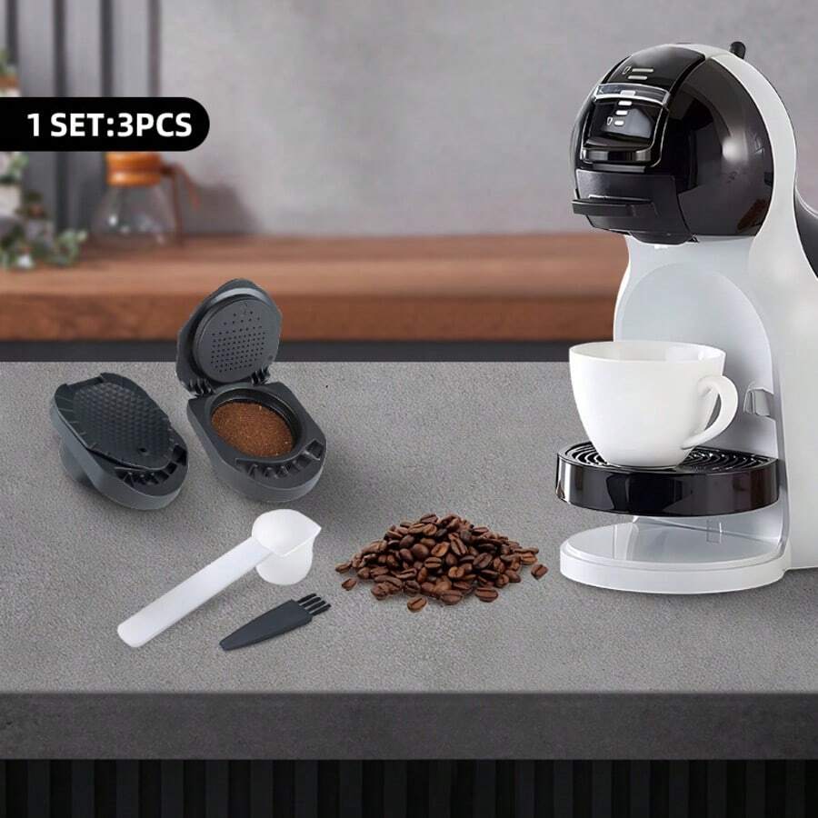3pcs Reusable Refillable Gusto Coffee Capsule Cups - Convertible Holder, Refill Design With Anti-Spill Central Groove And Easy-Clip Mechanism, Includes Coffee Capsule Cup, Coffee Spoon And Coffee Cleaning Brush, Cost-Effective Alternative To Disposable Capsules, Suitable For Home Baristas And Budget-Conscious Consumers - - - View 1