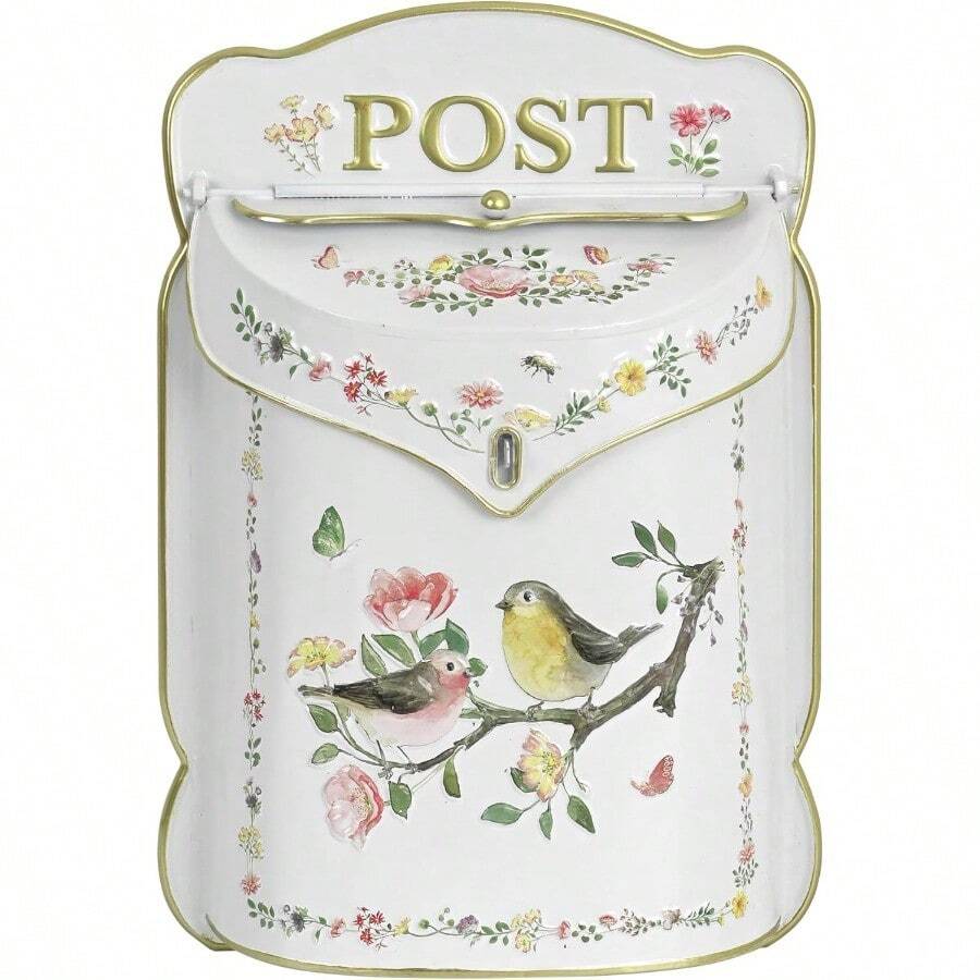 Vintage Wall Mount Mailbox For Outside Metal Decor Mailboxes Antique Style Nostalgic Charm For Home Door Garden Farmhouse House Decorations Bird Patter White - MultiColored - View 1