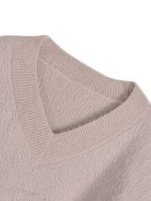 Women's Solid Color Loose V-Neck Long Sleeve Pullover Sweater Pink - Pink - View 2