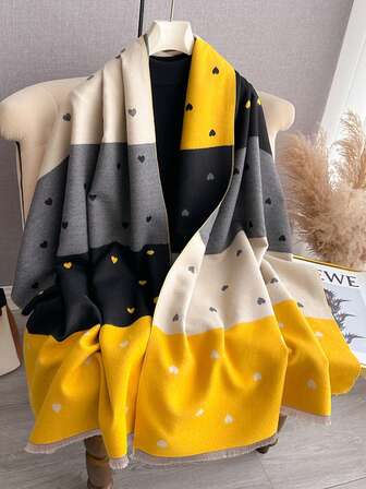 1 pieza Chal/Bufanda reversible de mujer de estilo de bloques de color de imitación de cachemira, versátil y apto para aire acondicionado, grueso y cálido para uso diario, otoño/invierno