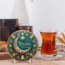 1/75sets 2D Islamic Style Mini Green Gold Crescent Wooden Desktop Decoration Ornaments, Holiday Home Dining Table Center Decoration, Halal Blessing Gift Ornaments, Perfect Gifts For Islamic Celebrations, Islamic And Muslim Home Decoration, Festival Decoration - Multicolor - View 3