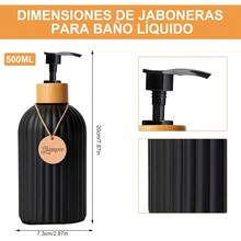 CAVIGLTE 3PCS Dispensador de Jabon Baño, 500ML Dispensador de Jabon,Despachador deón Líquido con 3 Etiquetas de Madera para Cocina,Baño - 1 - Ver 5