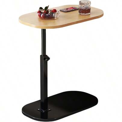 C Shaped Side Table Adjustable Height C Shaped End Table Couch Side Tables That Slide Under 360°Swivel Couch Tables Small Coffee C Table End Table For Sofa Bed Bathtub Beige