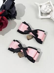 2pcs/Set Women's Casual Chic Street Style Gothic Lolita Butterfly Wing Heart Nameplate Bow Hair Clip Hairpin Iron Alloy Barrette, Suitable For Daily Commute, Festivals, Parties, Shopping, Travel, Photography, And Any Occasion. A Great Gift For Best Friends, Claw Clips, Hair Claws, Hair Slide, Hair Barrettes, Head Accessories, Hair Accessories For Women