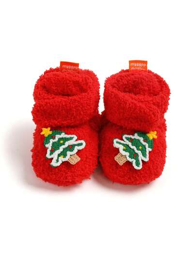 Botitas de Navidad para bebé, cálidas y con piel. Nuevas botitas de bebé 2025, cálidas y acogedoras de felpa, zapatos de calcetín suaves y antideslizantes para nieve de invierno