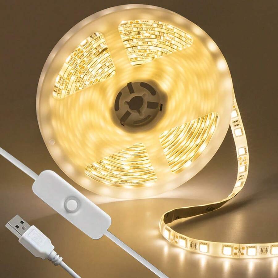 USB-Powered Warm White LED Strip Lights, Flexible & Uniform Illumination For DIY Cabinets, Bedrooms, Kitchens, And Modern Home Decor, Kitchen Lighting | Flexible Light Strip | Warm White Glow, Lights For Living Room For Halloween Decor, Bedroom - 暖白色 - 查看 1