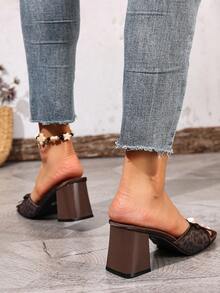 Giày cao gót hở mũi lưới thoáng khí màu cà phê mùa hè, giày cao gót tối giản đa năng dành cho nữ - Cà phê nâu - Xem 5