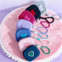 1pc Small Silicone Storage Bag With Heart Design, Square Mini Makeup Pouch, Lipstick Holder, Coin Purse, Keychain, Earphone Case, Necklace Organizer – Multi-Functional Portable Storage Bag - 玫紅色+編織繩 - 查看 3