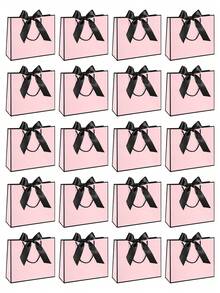 20pcs Mini Horizontal Kraft Paper Gift Bags With Bow Ribbon Handles, Horizontal Paper Gift Bags Suitable For Wedding Bridesmaid Favors, Unisex, Applicable For Birthday, Wedding, Bridesmaid Party Favors, Shopping Retail (Black & Pink)