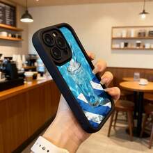 Cubierta de telefono con borde negro azul con estampado de vaso de agua con hielo y pajita para uso diario en cafeterias y espacios exteriores Aplicable a los teléfonos de la serie Apple y Galaxy - Burdeos - Ver 6