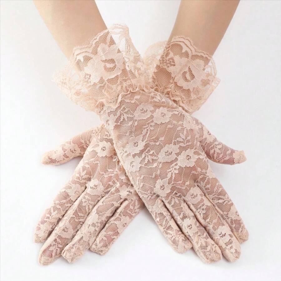 Ladies' Wedding, Tea Party Gloves, Opera Party Wedding Ball Bride Gloves, Christmas Role-Playing Party Ball Gloves, Lace Gloves - 米色 - 查看 1