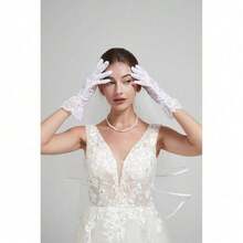 Ladies' Wedding, Tea Party Gloves, Opera Party Wedding Ball Bride Gloves, Christmas Role-Playing Party Ball Gloves, Lace Gloves - trắng - Xem 6