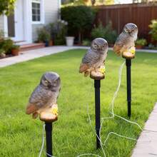 Solar Powered LED Owl Light, Outdoor And Garden Decor Pathway Lighting, Yard Lamp, Realistic Owl Design Gift For Owl Enthusiasts - 灰色 - 查看 4