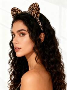 1pc Women's Cartoon Headband, Leopard Cat Ear Headband, Cute & Elegant Hair Clip, Fashionable & Versatile High Crown Hair Accessory, Suitable For Holidays, Home, Daily Wear, Halloween, Christmas Decoration, Halloween Party Costume Headband, Party Headband, Suitable For Daily Wear - Multicolor - View 2