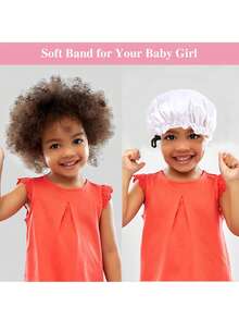 Awegeo 3pcs/Set Kids Printed Drawstring Button Elastic Double-Layer Silky Fashion Satin Hair Caps, Casual Daily Breathable Comfortable - 3Pcs - View 6