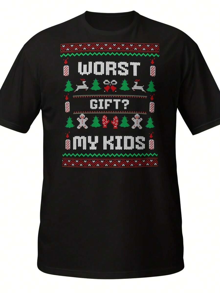 Worst Gift My Kids Cistmas T-Shirt Funny Sarcastic Parent Tee Tired Parent Gift Ironic Family Humour Day Party Shirt - 款式13 - 查看 1