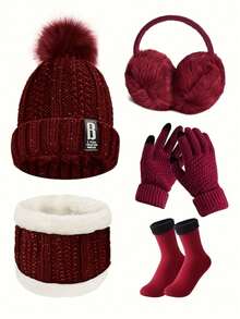 2/5pcs Winter Outdoor Sports Gear Set: Thickened Thermal Knit Hat, Scarf, Touchscreen Gloves, Fleece Ear Muffs, And Snow Socks. Ideal For Skiing, Cycling, And Hiking Adventures. Also Makes The Perfect Christmas Or Birthday Gift For Family And Friends.