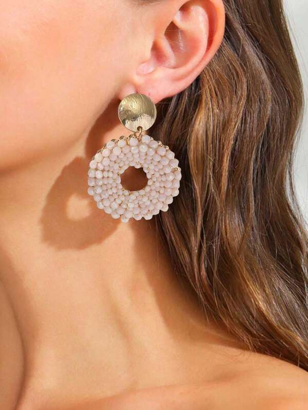 1 par de pendientes de aro grandes hechos a mano con cuentas, pendientes de círculo de cristal colorido y lujoso único, adecuados para uso diario y festivo de las mujeres