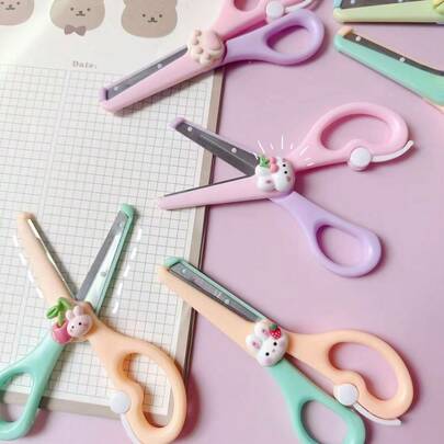 1 Piece Per Pack, Real-Life Cute Cartoon Scissors, Office Notebook Cutting Scissors, Handmade Scissors DIY Paper Cutting Knives, Training Scissors, Protective Scissors, Handmade Scissors, DIY Handmade Projects, Teacher-Recommended Preschool Training Scissors, Multiple Colors Shipped Randomly