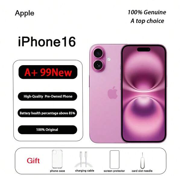 Apple A+,Used Apple IPhone 16, Original Authentic Product Like-New Condition (99% New);Mobile Phone,Phone,Gift Of Membrane Shell Cover